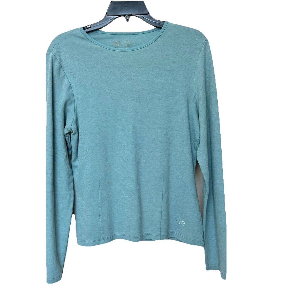 Horny Toad Top Womens Lg Blue Long Sleeve Stretchy Pullover Minimalist Preppy